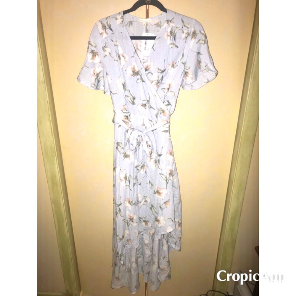 Wren & Ivory Blue Floral High-lo Wrap dress!